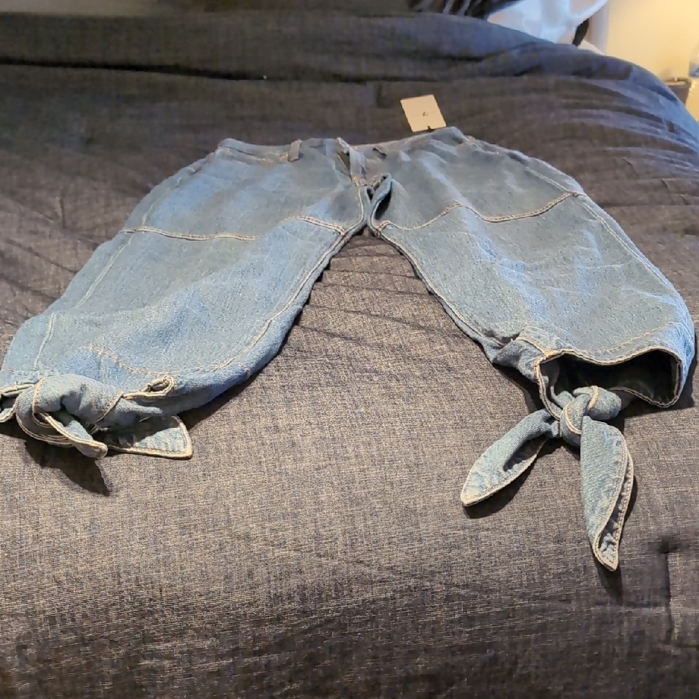 7 For All Mankind Light Blue Tie-Ankle Boyfriend Jeans